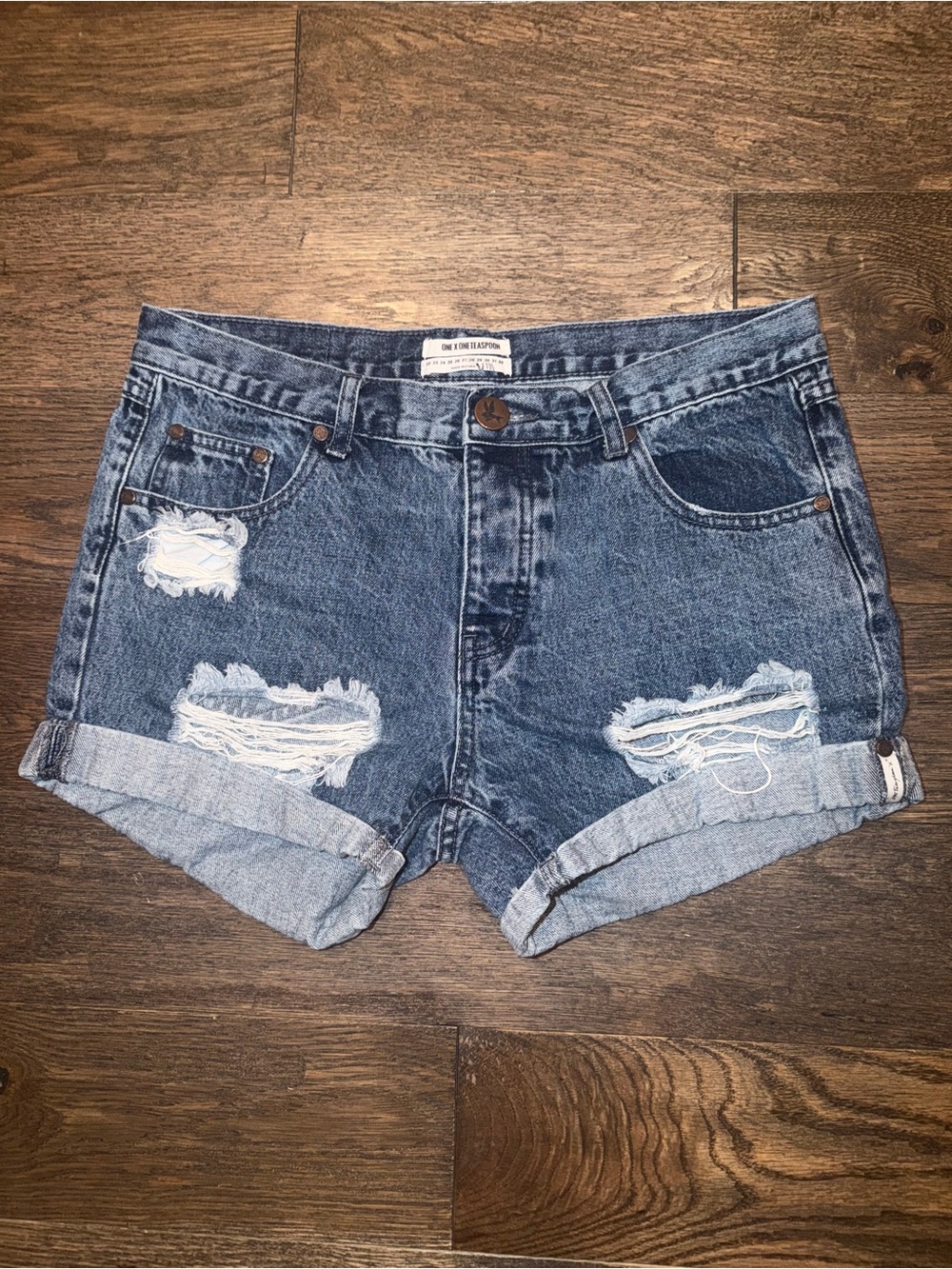 One Teaspoon Size 28 Chargers Distressed Rolled-Hem Denim Shorts